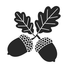 Obraz premium Simple black and white illustration of oak leaves and acorns