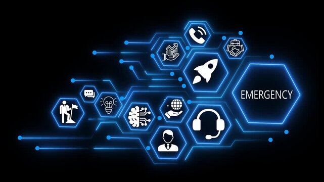 emergency business and technology concept icons. 4k video animation 