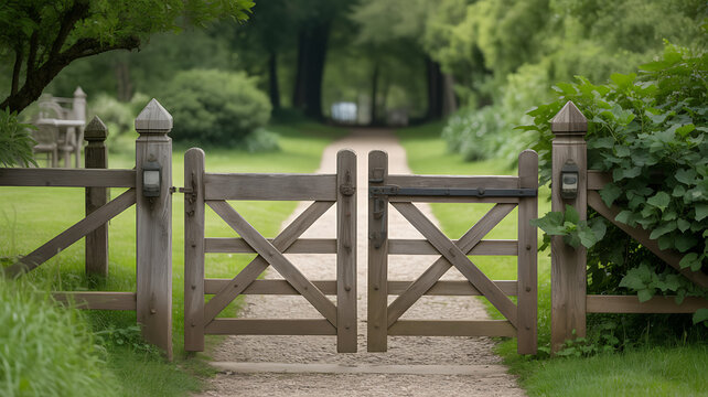 Rustic wooden gates to a garden