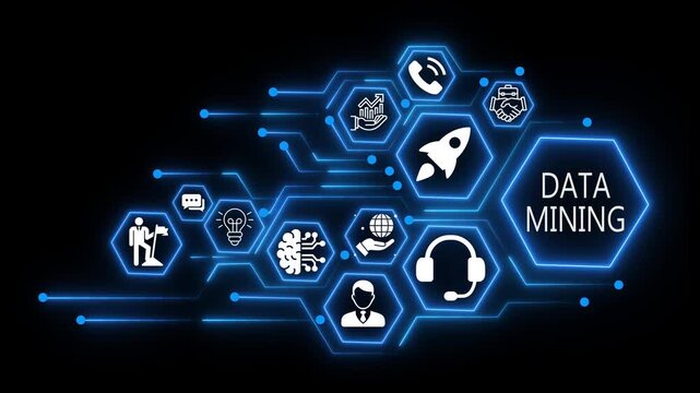 DATA MINING business and technology concept icons. 4k video animation 