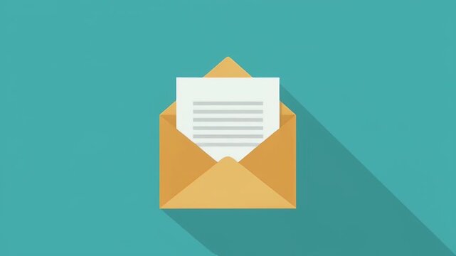 Minimalist Yellow Envelope Icon on Teal Background with Long Shadow