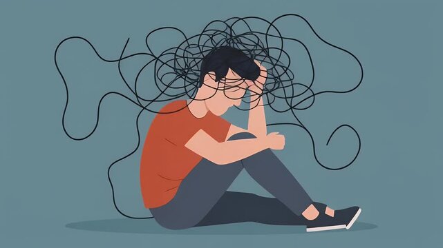 Depressed young man sitting alone on floor, feeling sad, stressed, and anxious, mental health concept