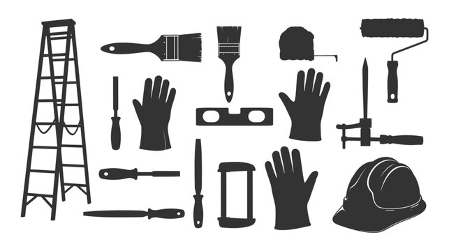 Construction tools and building equipment icons set for manual work vector