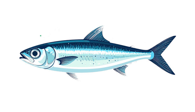 Silver sardine fish with streamlined body shown as fresh seafood ingredient in clean illustration style vector