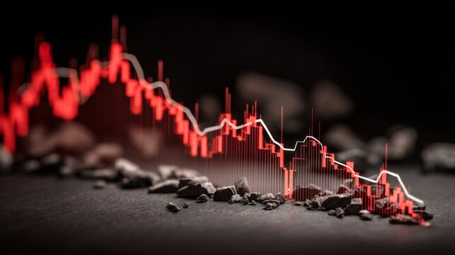 Financial Chart Showing Decline with Red and White Lines on Background