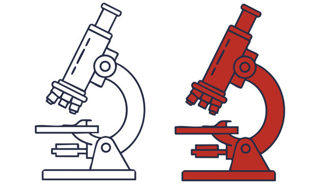 Microscope icon for science, research, lab, hospital. Vector line and solid icons.