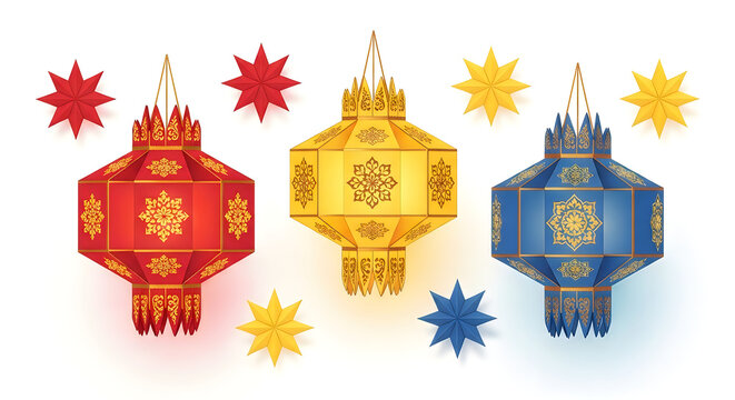 A group of colorful lanterns and stars