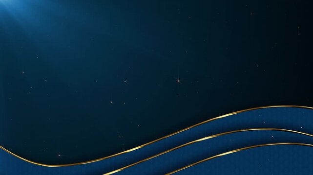 Luxury Dark Blue Background with Elegant Golden Waves and Particles Loop