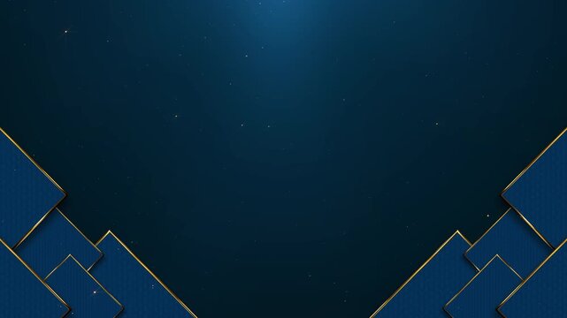Luxury Navy Blue Background with Geometric Golden Particles Squares Loop
