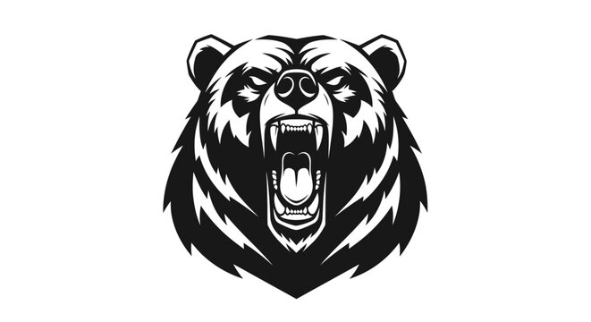 Roaring Bear Bold Solid Graphic on White Background