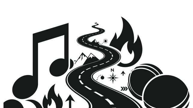 Abstract music journey concept with winding road and musical symbols vector