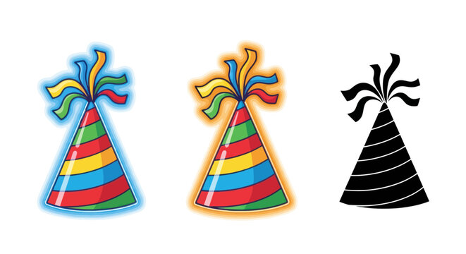 Colorful Party Hats: Celebration, Fun, Silhouette, Vector Graphics