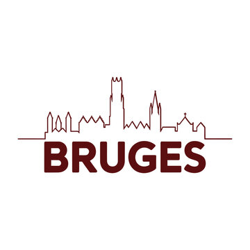 Minimalist skyline illustration of bruges belgium with city name below