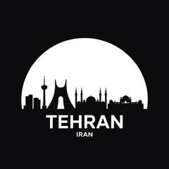 Fototapeta premium Silhouette of tehran skyline against a large bright circular moon