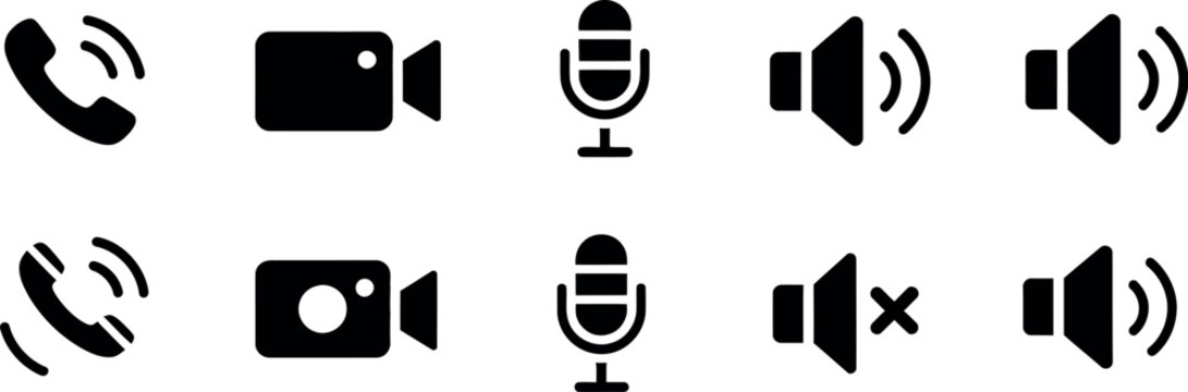 Communication icons phone receiver video call microphone mute speaker volume silent vector set clean modern illustration