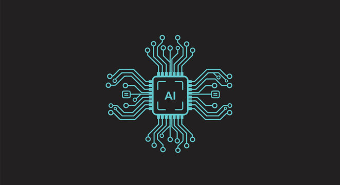 Artificial Intelligence Chip Design on Dark Background for Technology.