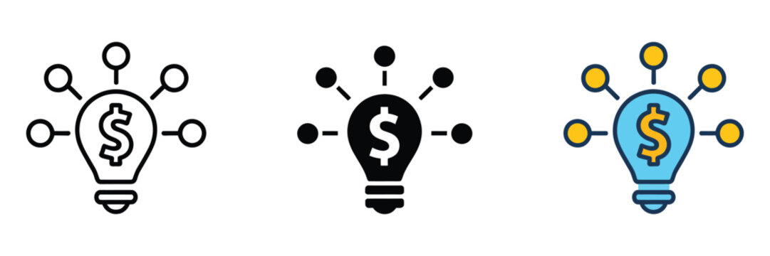 Monetizing Ideas Vector Icon, light, bulb with dollar sign symbolizing innovation, entrepreneurship, and financial growth