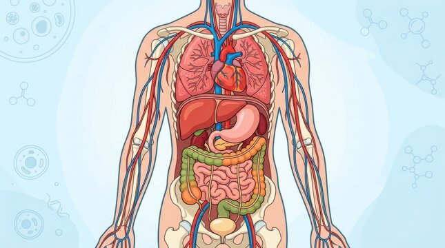 Detailed Vector Illustration of Human Anatomy with Organ Labels