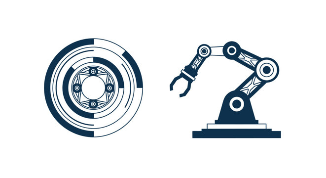 Automated Robotic Arm and Wheel Assembly Concept Illustration.