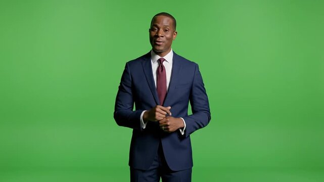 Male anchor with professional presenter lighting on green screen