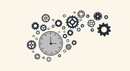 Fototapeta premium Time Management Concept with Clock and Gears for Business Productivity