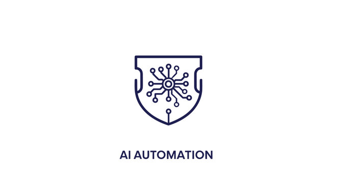 Artificial Intelligence Automation Shield Icon on White Background.