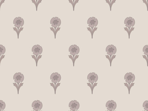 Simple floral block print hand drawn flower neutral seamless pattern.
