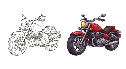 Obraz premium Red Motorcycle Outline and Full Color Illustration