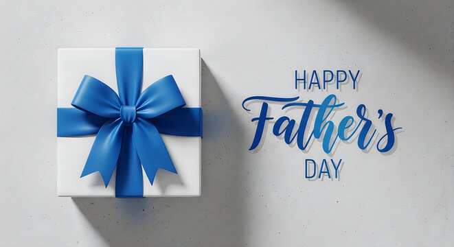 Title festive father's day gift a white box with a blue ribbon and calligraphy description a beautifully presented gift box with a