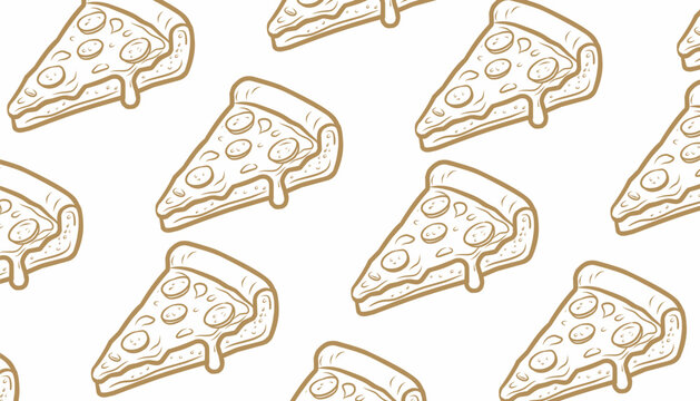 Chicago Pizza Pattern Design. Seamless Deep Dish Illustration. Stuffed Crust Pizza Motif. Handdrawn Fast Food Style.