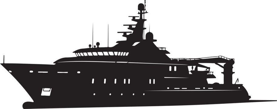 Luxury yacht, boat, ship silhouette, vector, black, nautical, transportation