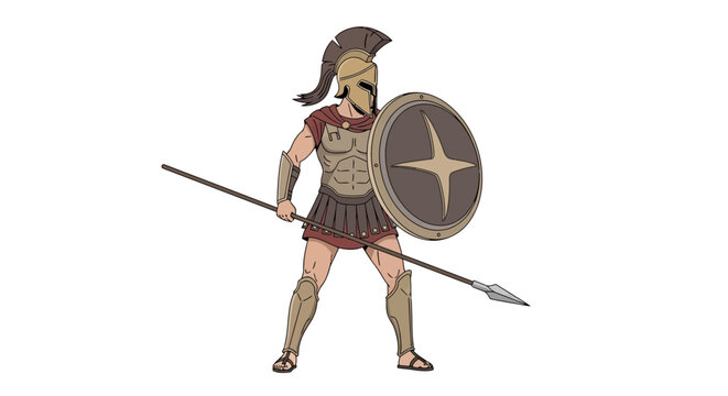 Ancient Greek warrior with spear shield.