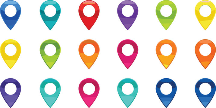 Colorful Location Pin Set &ndash; Vibrant and Glossy Map Pins in Multiple Colors