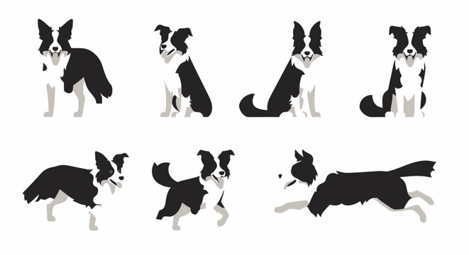 Border Collie Dog Breed Various Poses.