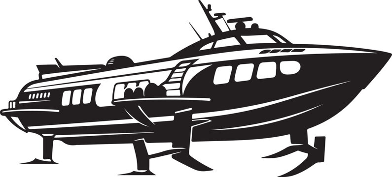 Amphibious boat, hovercraft, vector illustration, black and white design