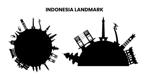 Obraz premium Indonesia Landmarks Silhouette Skyline Travel Vector Collection