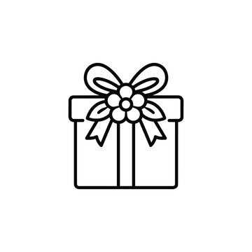 Spring gift box with flower bow black and white vector spring present illustration for spring holidays and spring celebration