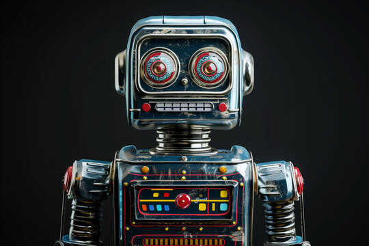 3d rendering x-ray robot tin toy on black background