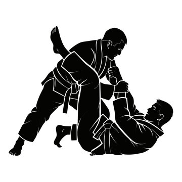 Brazilian jiu‑jitsu Competition: A silhouette captures a dynamic Brazilian jiu‑jitsu match. Two competitors engage in a focused display of technique and strategy.