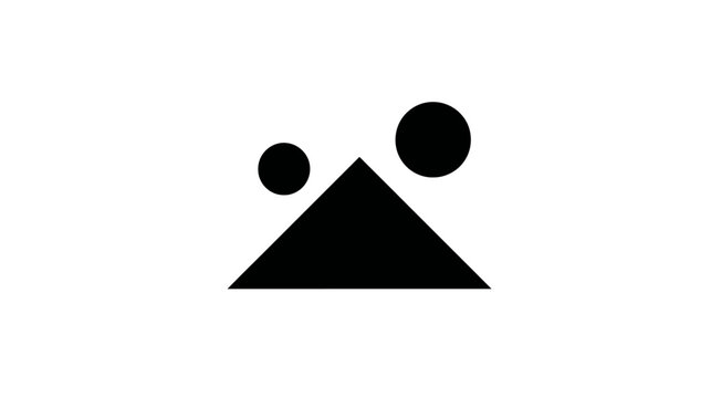 Minimalist black and white design with a triangle and two circles on a white background