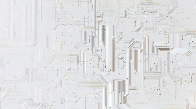 Precise electronic circuit pattern background texture on white base