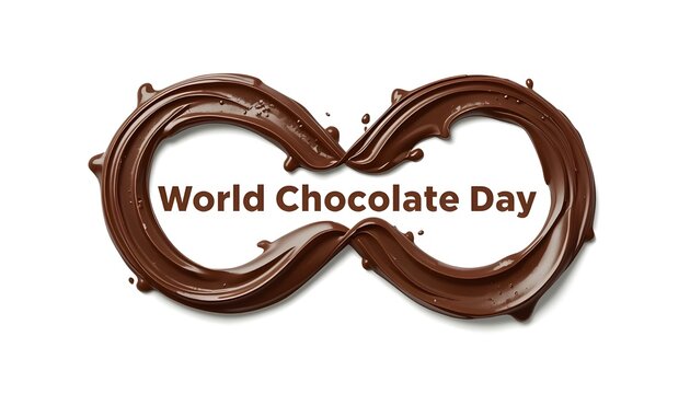 A chocolate infinity symbol with the words World Chocolate Day written in brown text on a white background
