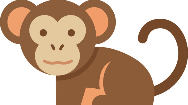 Brown Monkey Cartoon Character Face.
