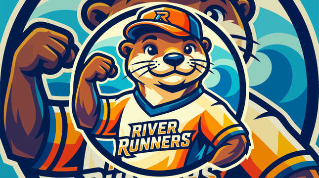 Cartoon Otter Wearing Baseball Cap.