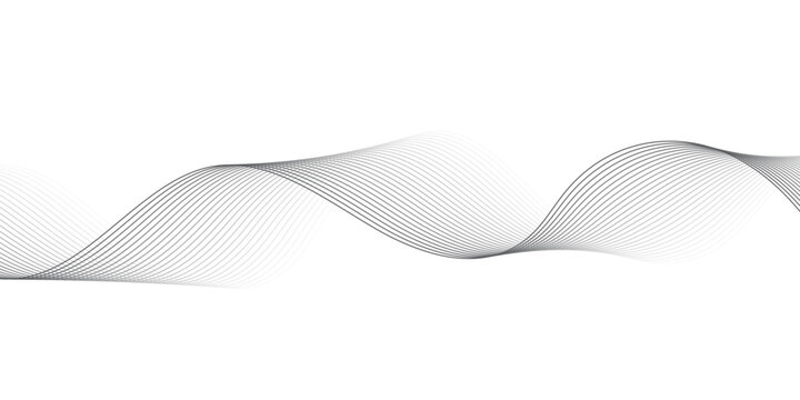 Elegant Abstract Monochrome Wave Background with Intersecting Thin Gray Vector Lines and Smooth Flowing Sine Curves in Modern Minimal Tech Style on White.