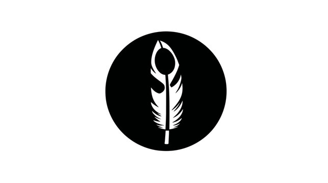 A simple, minimalist logo design of a white feather inside a solid black circle on a white background