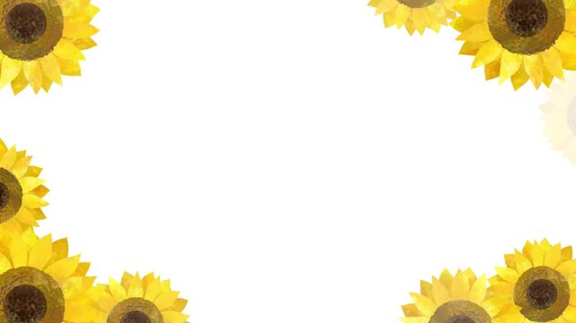 白背景にたくさんのひまわりの花が取り囲むアニメーション動画