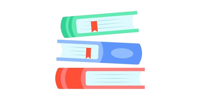 Animated stack of books bouncing isolated on white background
