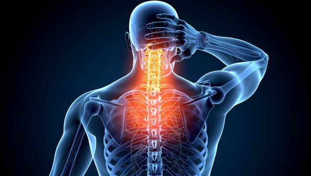 Human Neck Pain Concept with Highlighted Cervical Spine Anatomy