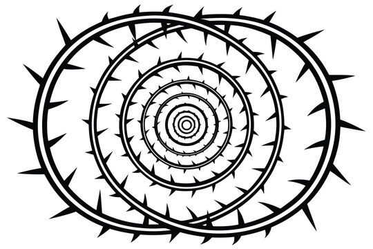Black spiral thorn pattern on white background